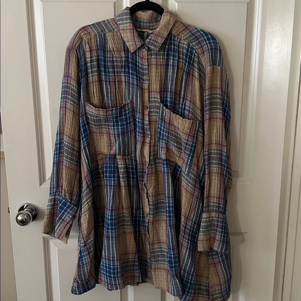Free People Voyage Shirtdress Plaid Sz Medium LK New!